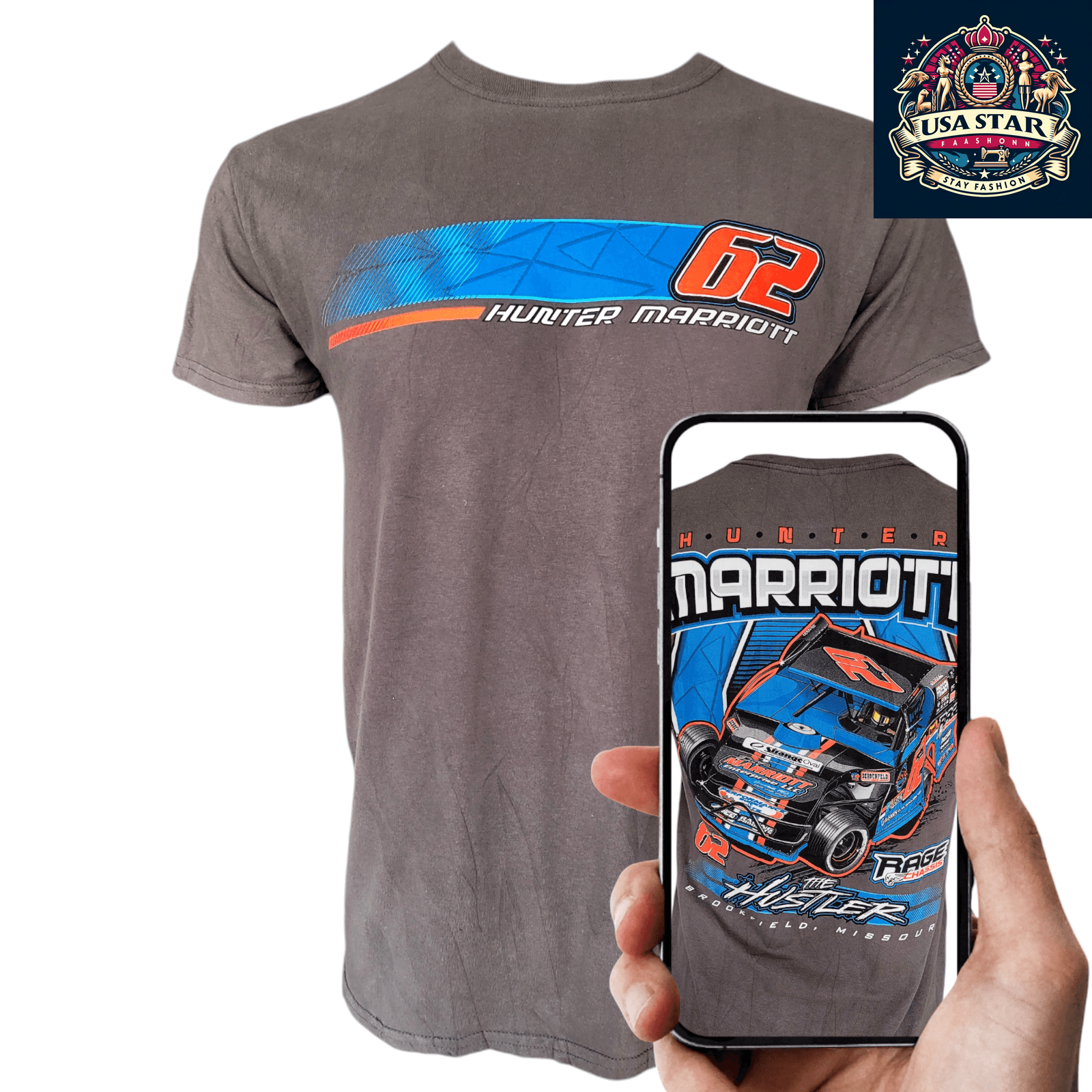 Hunter Marriott Racing T-Shirt For Men | Gildan 100% Cotton | Medium Size | Graphic Design - USASTARFASHION