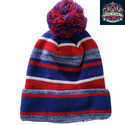 🏈 New York Giants New Era Beanie Marled Stripe Pom Hat - One Size 🌟🔵🏈 - USASTARFASHION