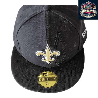 New Orleans Saints Cap - New Era NFL 59FIFTY Fitted Black Hat, Size 7 1/4 (57.7cm), Stylish & Comfortable - USASTARFASHION