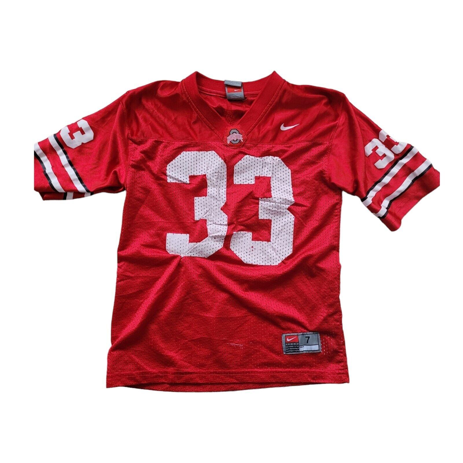 Nike Ohio State Buckeyes #33 Red Distress Football Jersey - Youth Size 7 - Authentic Design-USASTARFASHION