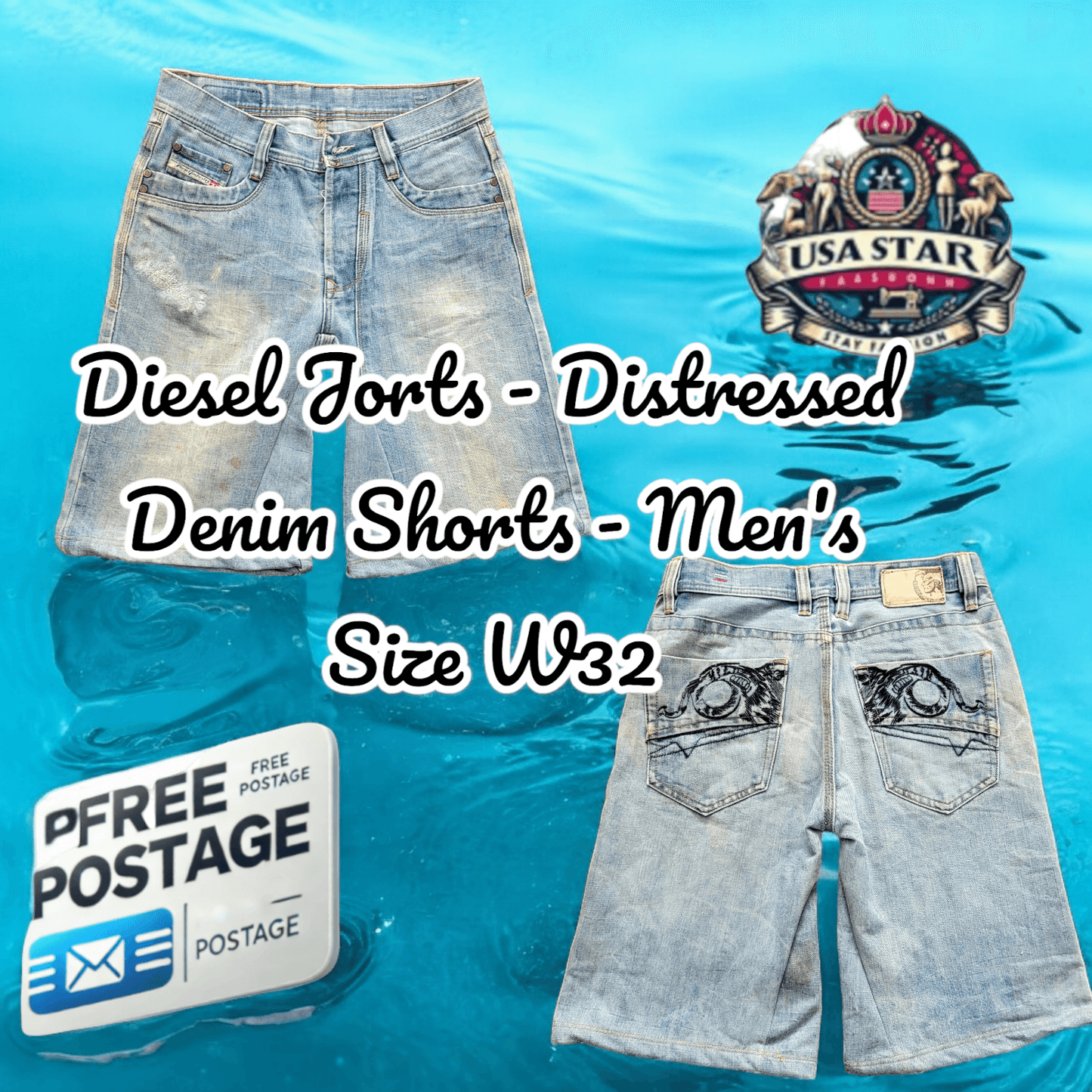 Diesel Jorts - Distressed Denim Shorts - Men's Size W32