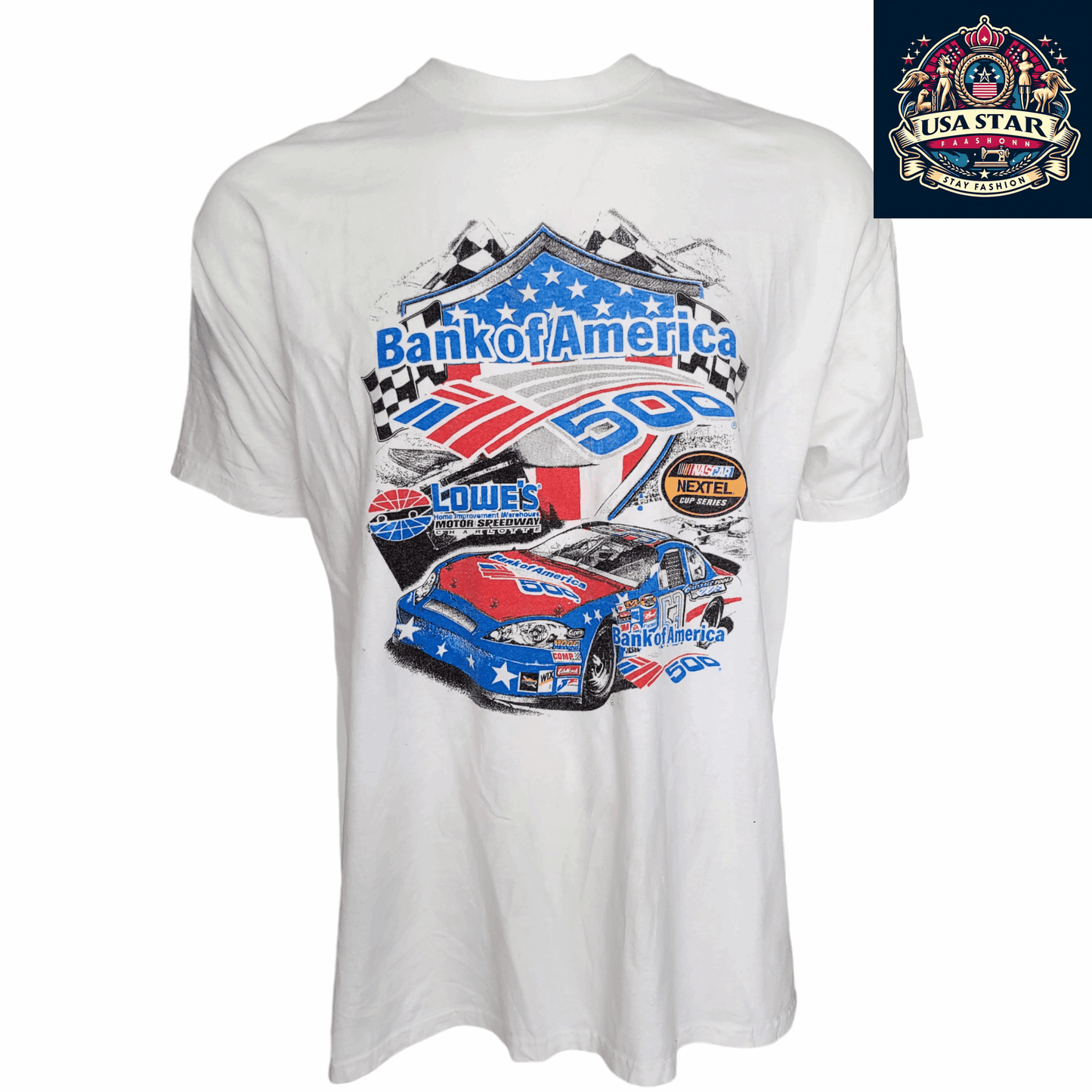 Bank Of America 500 T-Shirt XL 100% Cotton Graphic Tee White Vintage NASCAR 2007 Edition - USASTARFASHION