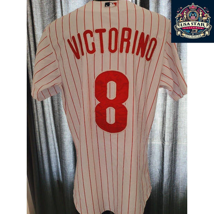 Shane Victorino #8 Vintage Phillies World Series Jersey 2008 Fall Classic Size 50 L - USASTARFASHION
