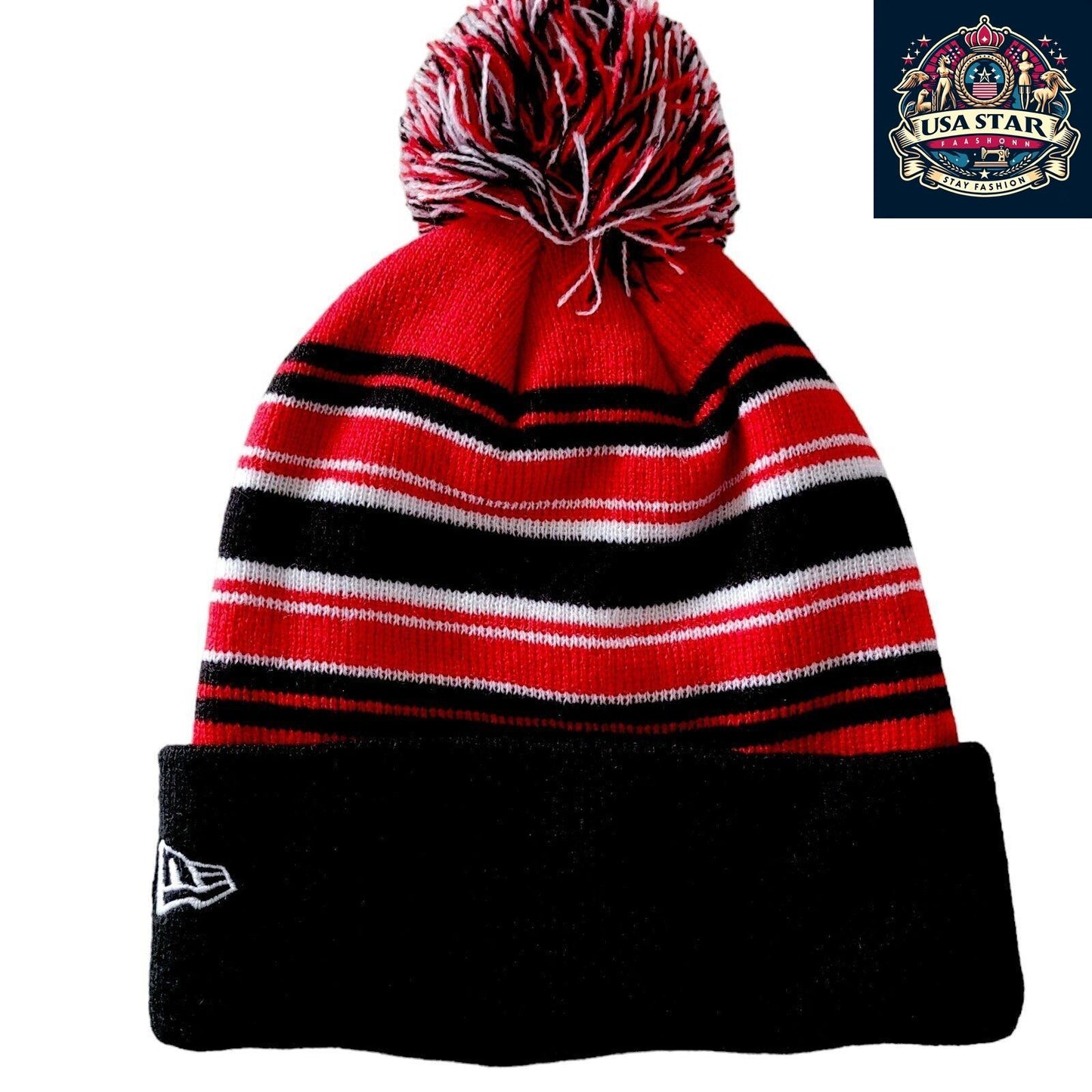 🏀 Chicago Bulls NBA '21 NE Striped MB Knit New Era Beanie Hat - One Size ⚫🔴 - USASTARFASHION