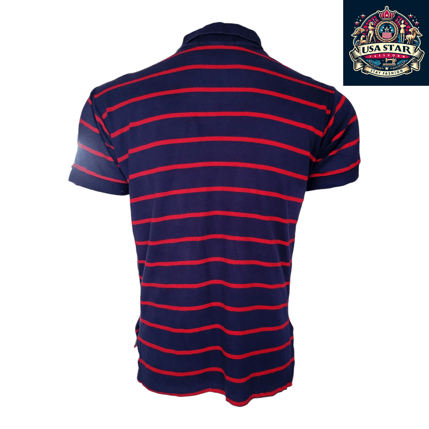 Polo By Ralph Lauren Men's Navy Red Striped Polo Shirt, 100% Cotton, Classic Fit, Made In USA - USASTARFASHION