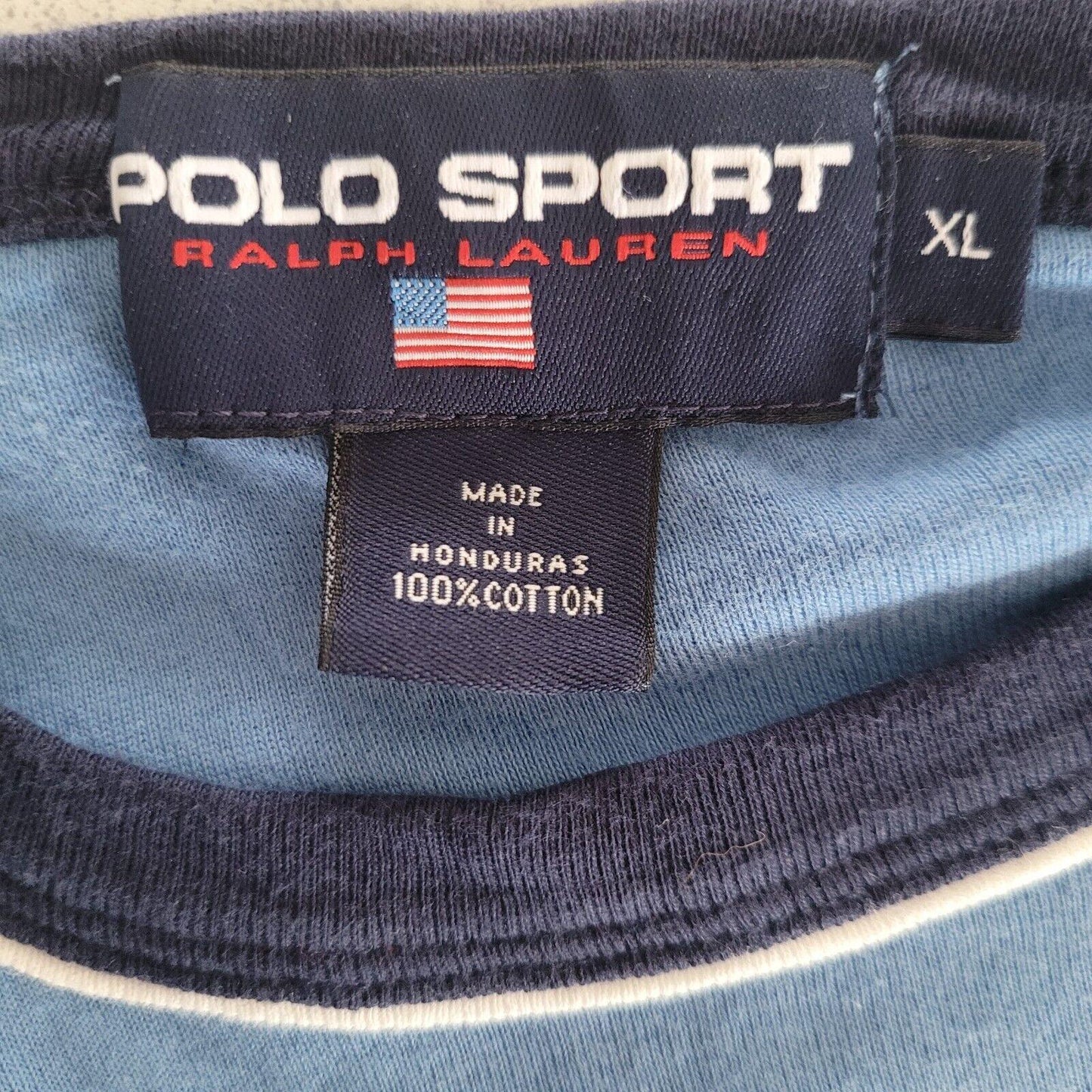 POLO SPORT Ralph Lauren XL T-Shirt Crew Neck Cotton 100% Sky Blue Iconic Design-USASTARFASHION