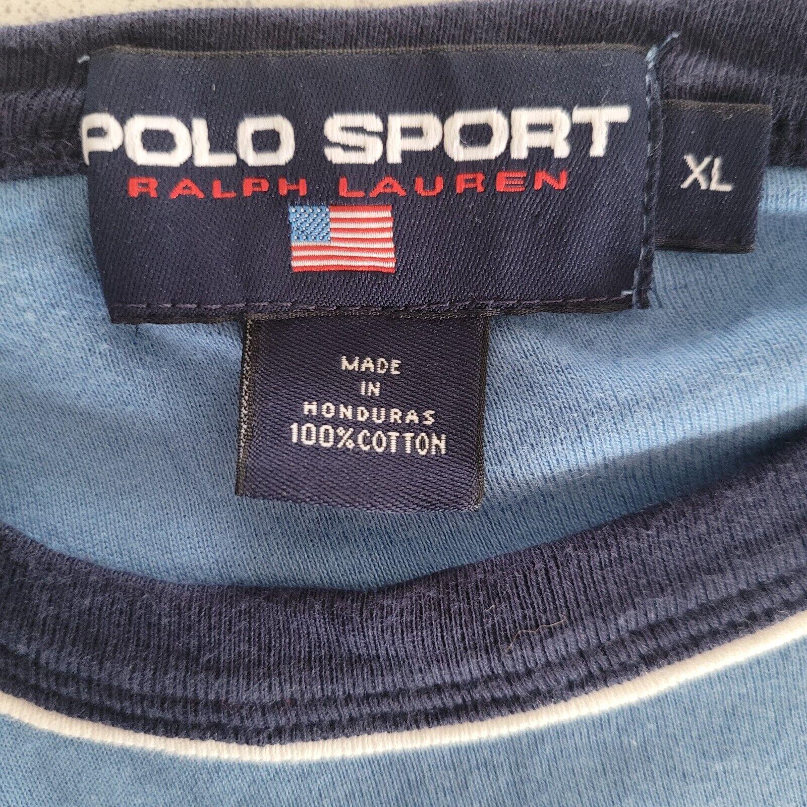 POLO SPORT Ralph Lauren XL T-Shirt Crew Neck Cotton 100% Sky Blue Iconic Design-USASTARFASHION