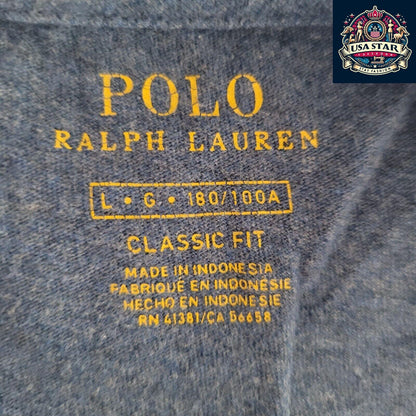 Polo Ralph Lauren T-Shirt, Dark Blue Cotton, Crew Neck, Size L - Classic Style for Casual Wear - USASTARFASHION