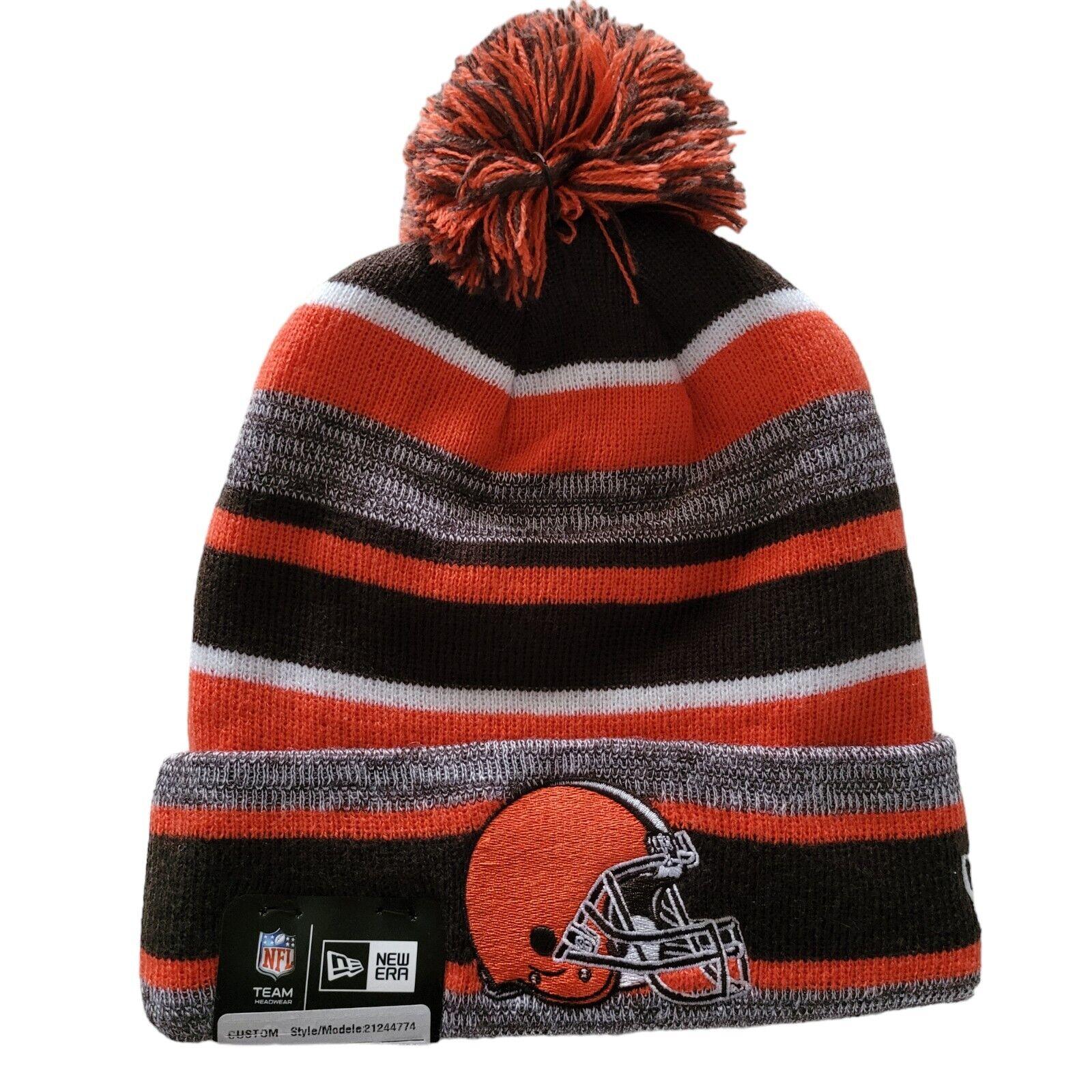 Cleveland Browns Marled Stripe Pom New Era Beanie Hat - NFL Authentic - Warm & Durable - One Size-USASTARFASHION