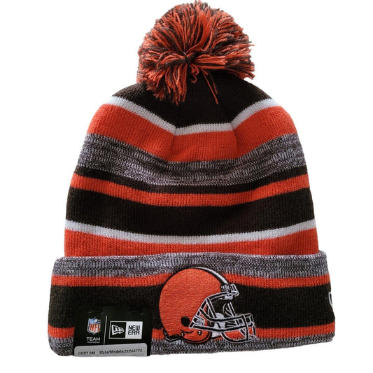 Cleveland Browns Marled Stripe Pom New Era Beanie Hat - NFL Authentic - Warm & Durable - One Size-USASTARFASHION