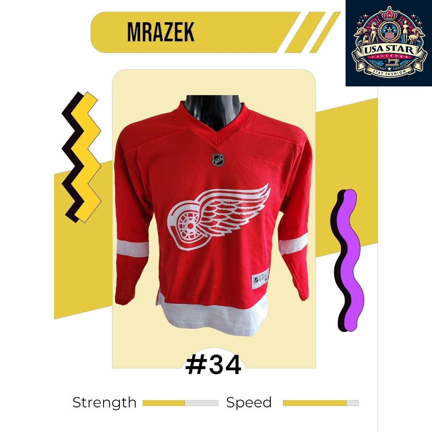 Petr Mrazek #34 Detroit Red Wings Youth Jersey S/M - Durable, Comfortable, Officially Licensed - USASTARFASHION