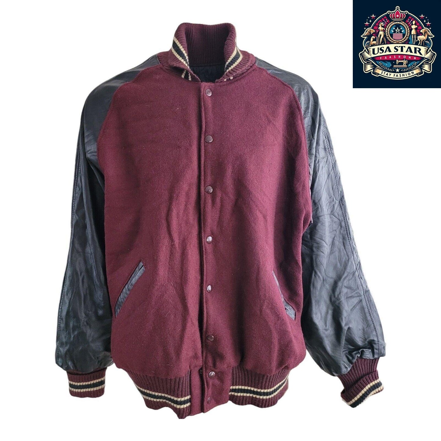 Ripon Wool Leather Varsity Jacket for Men, Size 4XL, Vintage Style, Premium Quality - USASTARFASHION