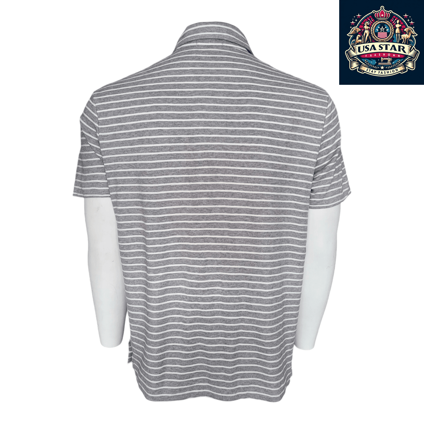 Polo Ralph Lauren Gray Polo Shirt, Men's Size L, 100% Cotton, Classic Striped Design - USASTARFASHION