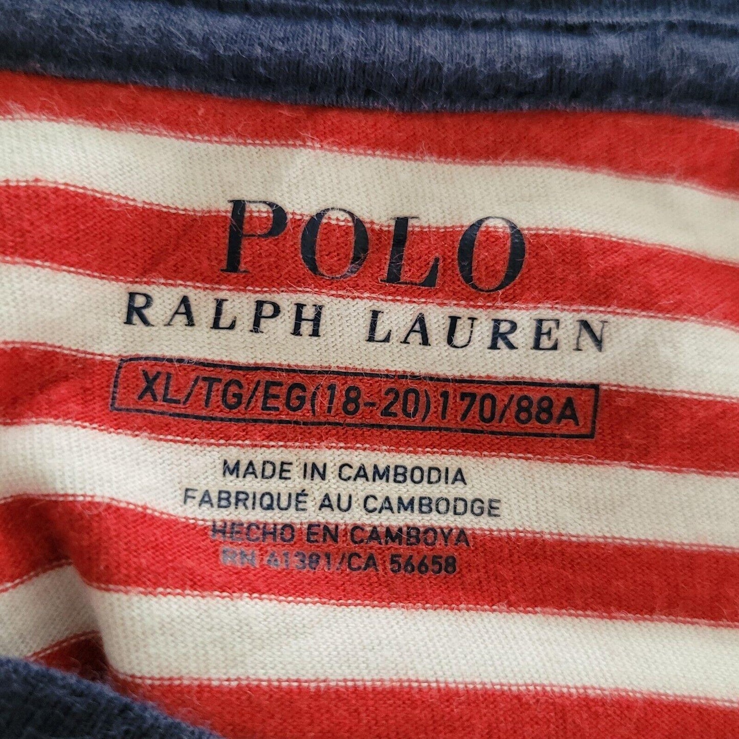 Polo Ralph Lauren Red Striped Cotton XL T-Shirt - Size XL (40" Chest)-USASTARFASHION