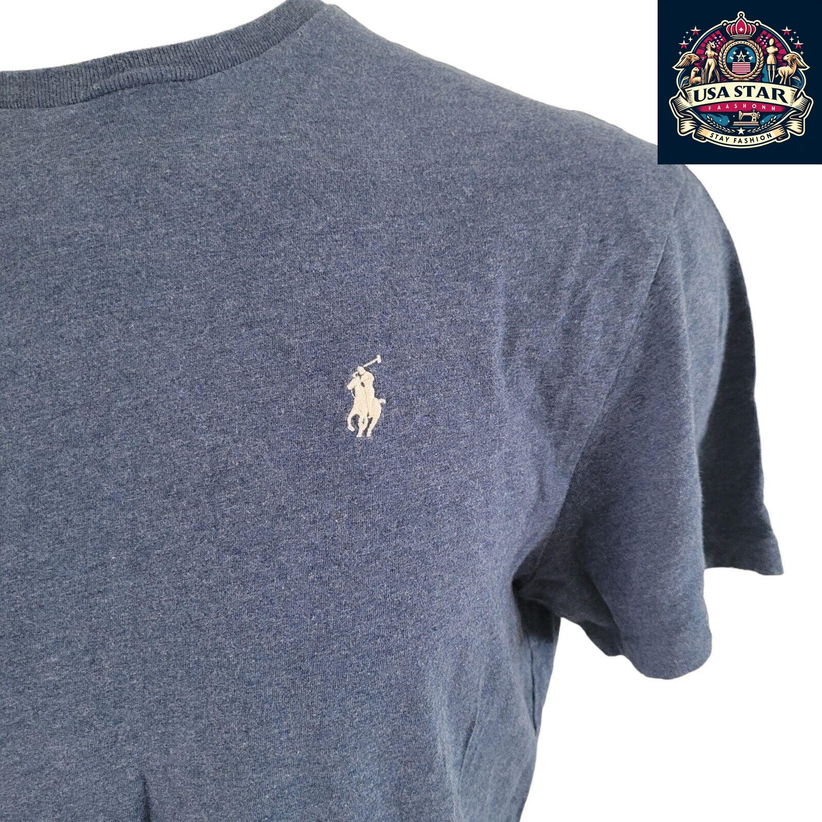 Polo Ralph Lauren T-Shirt, Dark Blue Cotton, Crew Neck, Size L - Classic Style for Casual Wear - USASTARFASHION