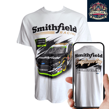 Smithfield Racing T-Shirt 2018 NASCAR Employee Day L 100% Cotton Stewart-Haas Racing Design - USASTARFASHION