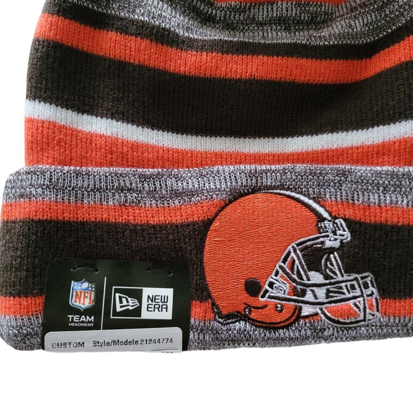 Cleveland Browns Marled Stripe Pom New Era Beanie Hat - NFL Authentic - Warm & Durable - One Size-USASTARFASHION