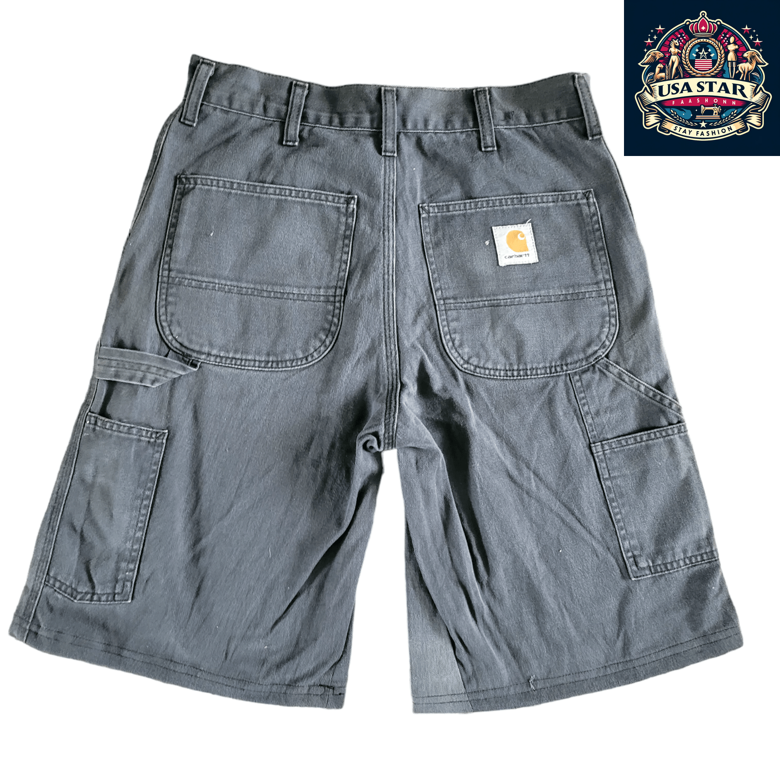 Carhartt W31 Single Knee Black Denim Jorts, Reworked, Used Condition, Stylish & Durable Summer Shorts - USASTARFASHION