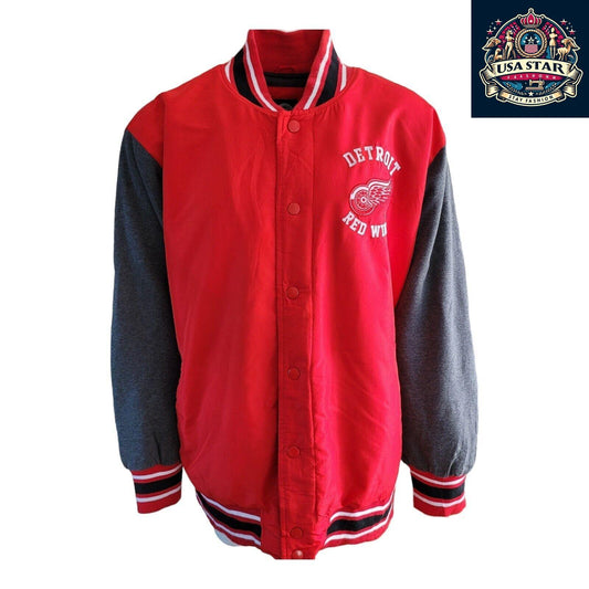 G-III Apparel Detroit Red Wings Varsity Jacket 4XL - Authentic Colors, Snap Fastening, Vintage Style - USASTARFASHION