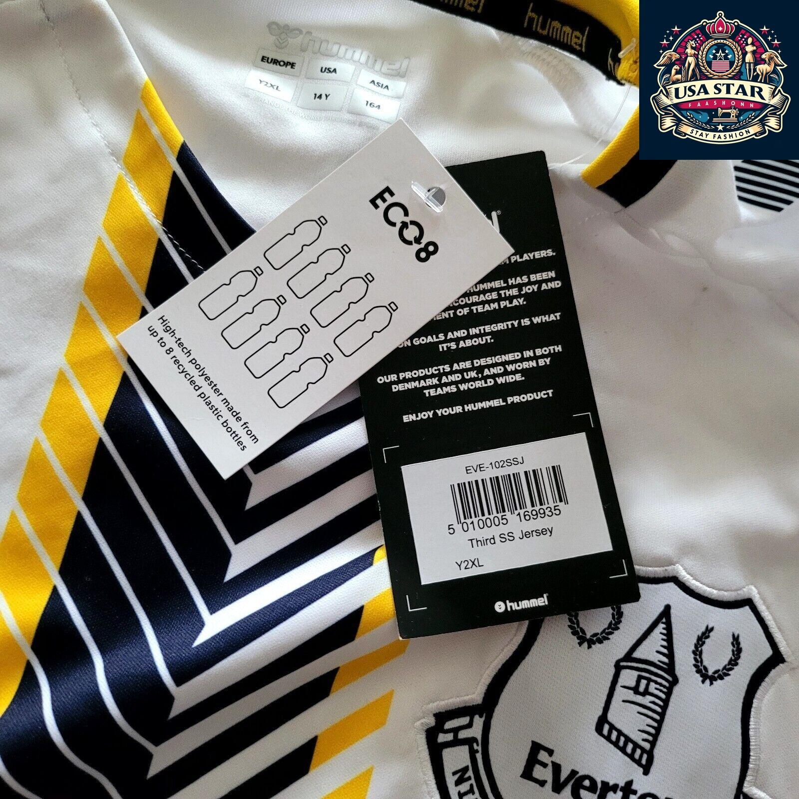 Hummel Everton Third SS Jersey Youth XXL White with Black & Yellow Accents, Moisture-Wicking - USASTARFASHION