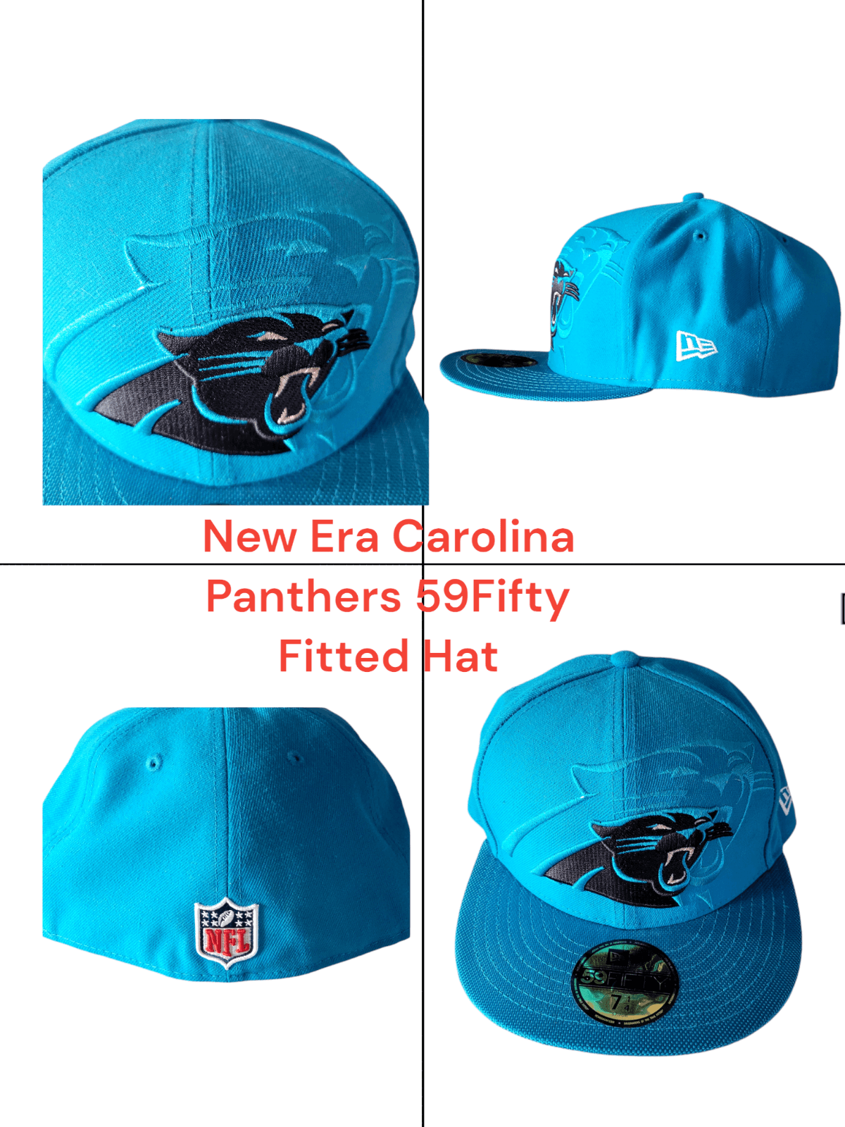 New Era Carolina Panthers 59Fifty Fitted Hat - Size 7 1/4 - NFL Official Cap