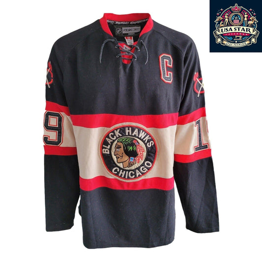 CCM Reebok NHL Chicago Blackhawks Jonathan Toews #19 Jersey Size 54 (L) - Stylish Black Design - USASTARFASHION