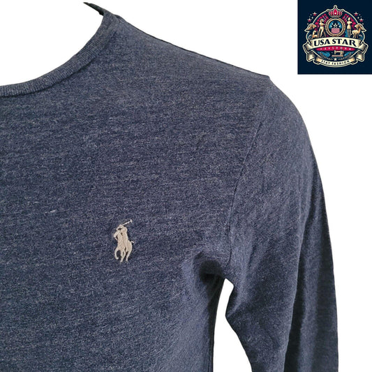 Polo Ralph Lauren Unisex Cotton Sweatshirt M Dark Blue with Embroidered Logo and Ribbed Cuffs - USASTARFASHION