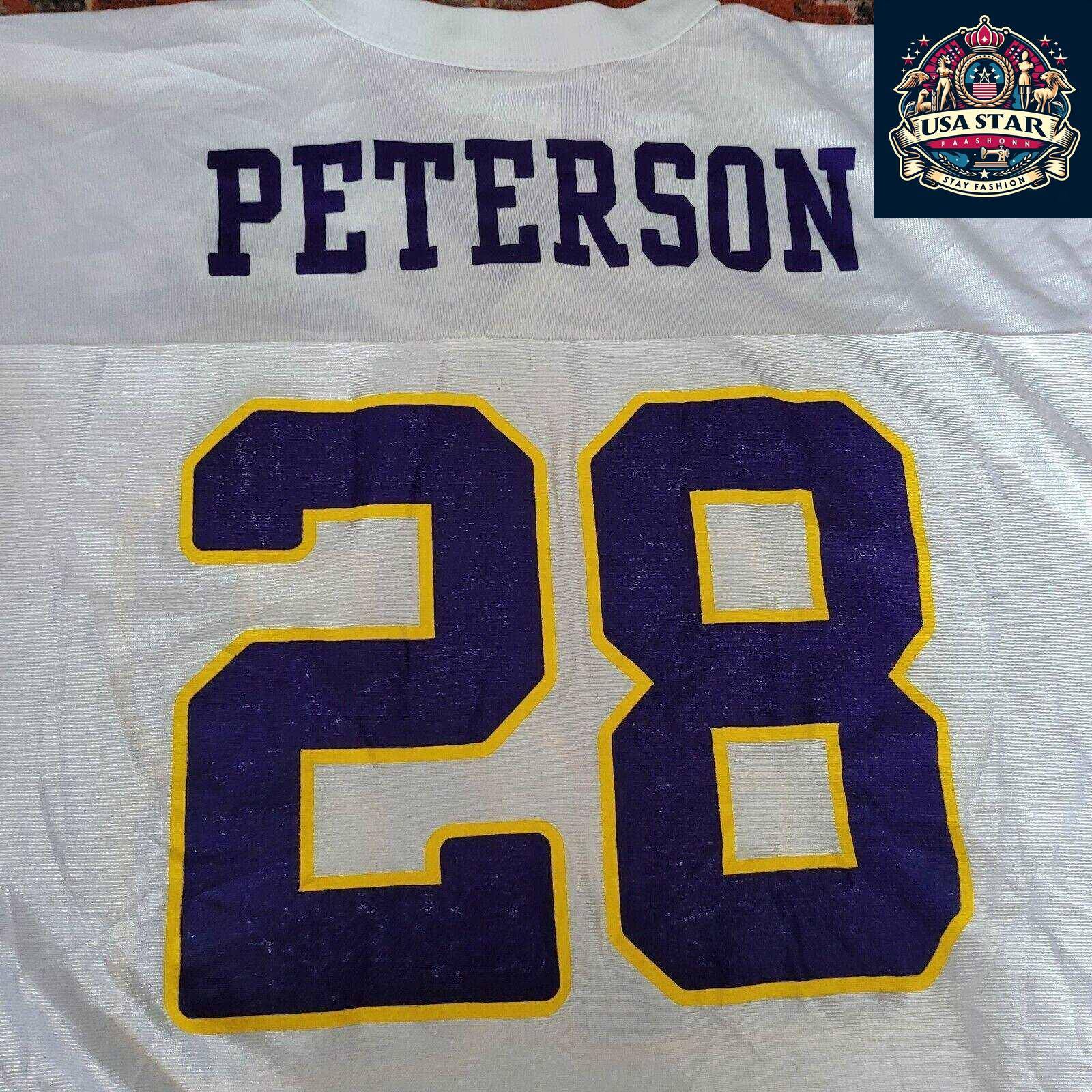 Authentic Minnesota Vikings Jersey XL - Peterson Name, 100% Polyester, Lightweight, moisture-wicking - USASTARFASHION