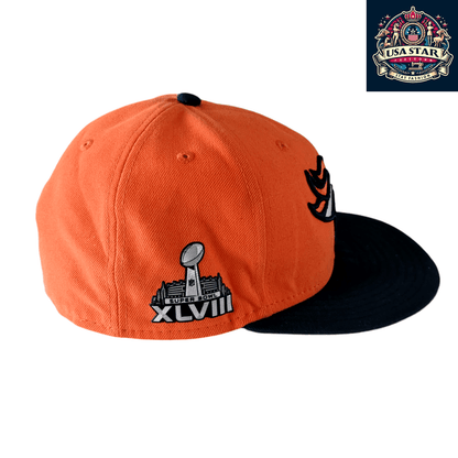 New Era Denver Broncos Super Bowl XLVIII 59FIFTY Fitted Hat - Orange, Size 7 3/8, Premium Quality - USASTARFASHION