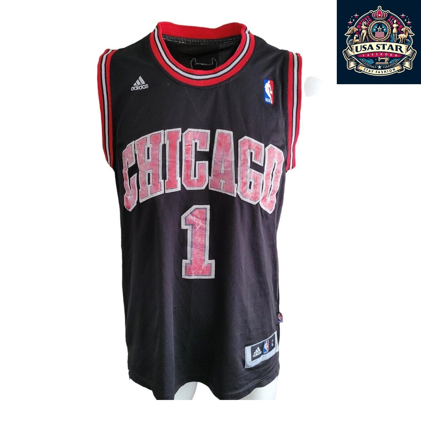 Adidas Chicago Bulls Jersey #1 Derrick Rose Vintage Large Nostalgic NBA Basketball Apparel - USASTARFASHION