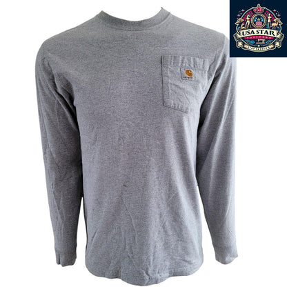 Carhartt Long Sleeve Shirt Size S - Original Fit, 90% Cotton, Casual Gray Comfort - USASTARFASHION