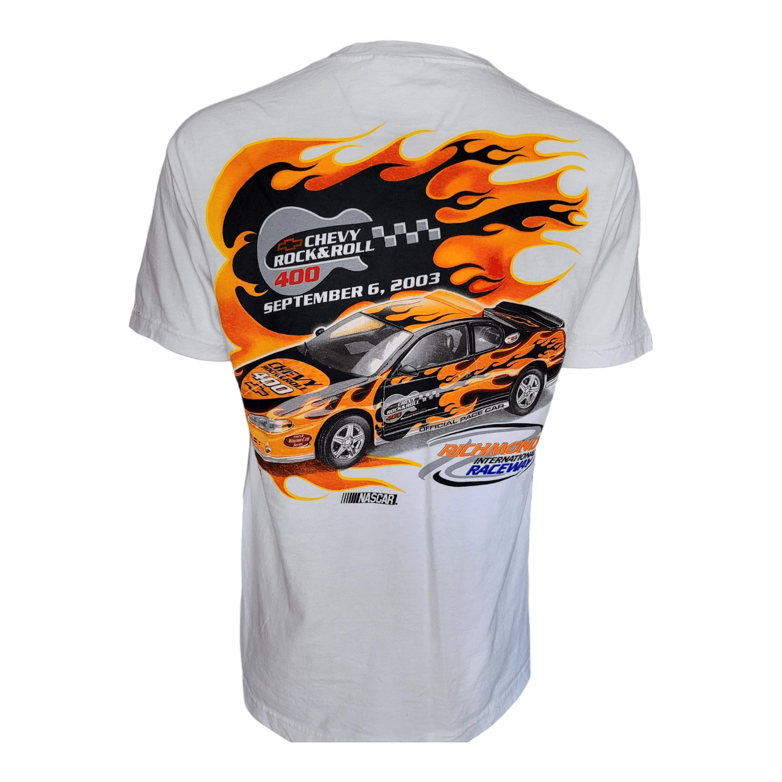 Chevy Rock & Roll 400 T-Shirt 2003 NASCAR ISC Motorsports Size Large Flames Grap