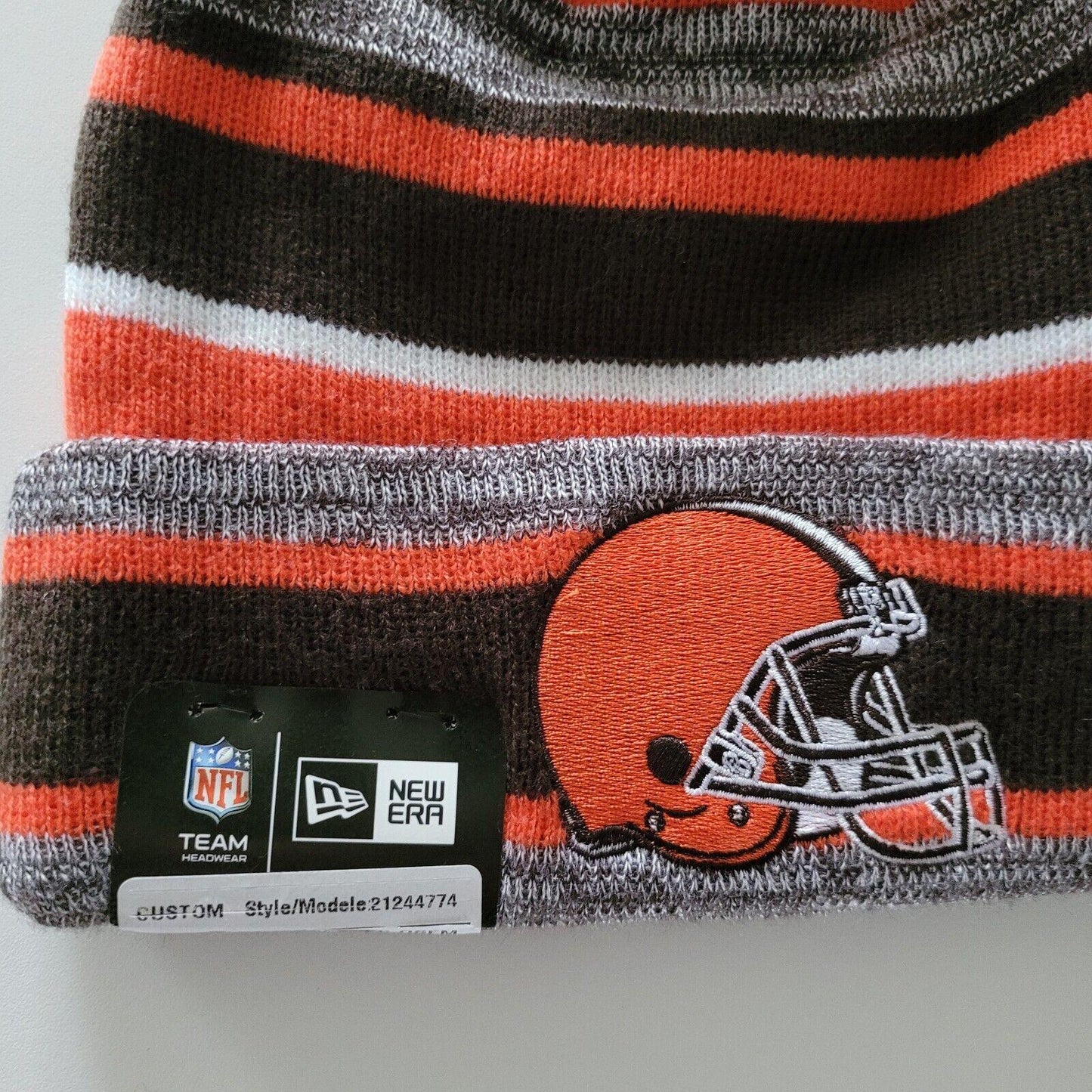 Cleveland Browns Marled Stripe Pom New Era Beanie Hat - NFL Authentic - Warm & Durable - One Size-USASTARFASHION