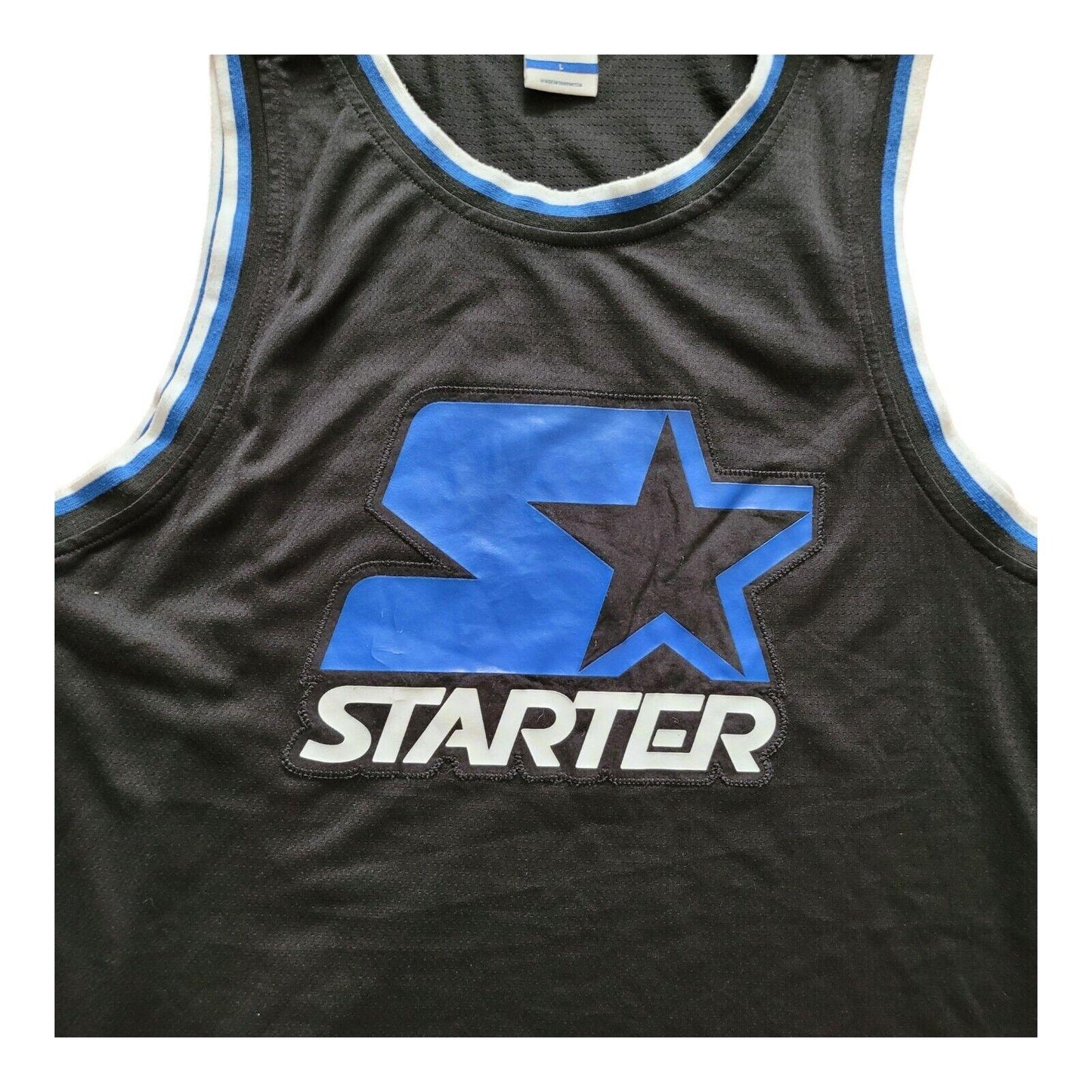 Vintage Starter Sports Vest Blue No. 99 Logo Sz L Retro Polyester Comfort Blue Logo-USASTARFASHION