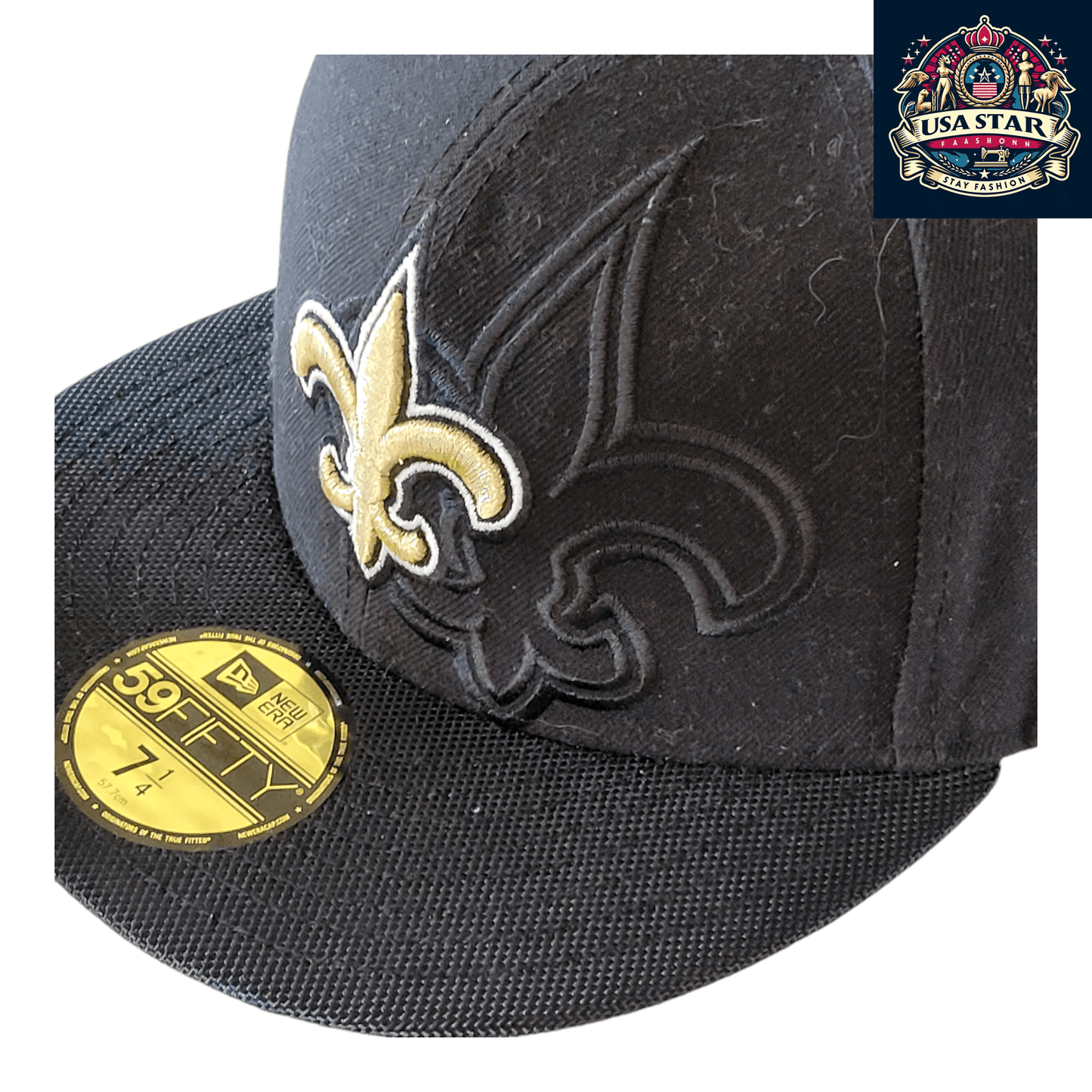 New Orleans Saints Cap - New Era NFL 59FIFTY Fitted Black Hat, Size 7 1/4 (57.7cm), Stylish & Comfortable - USASTARFASHION