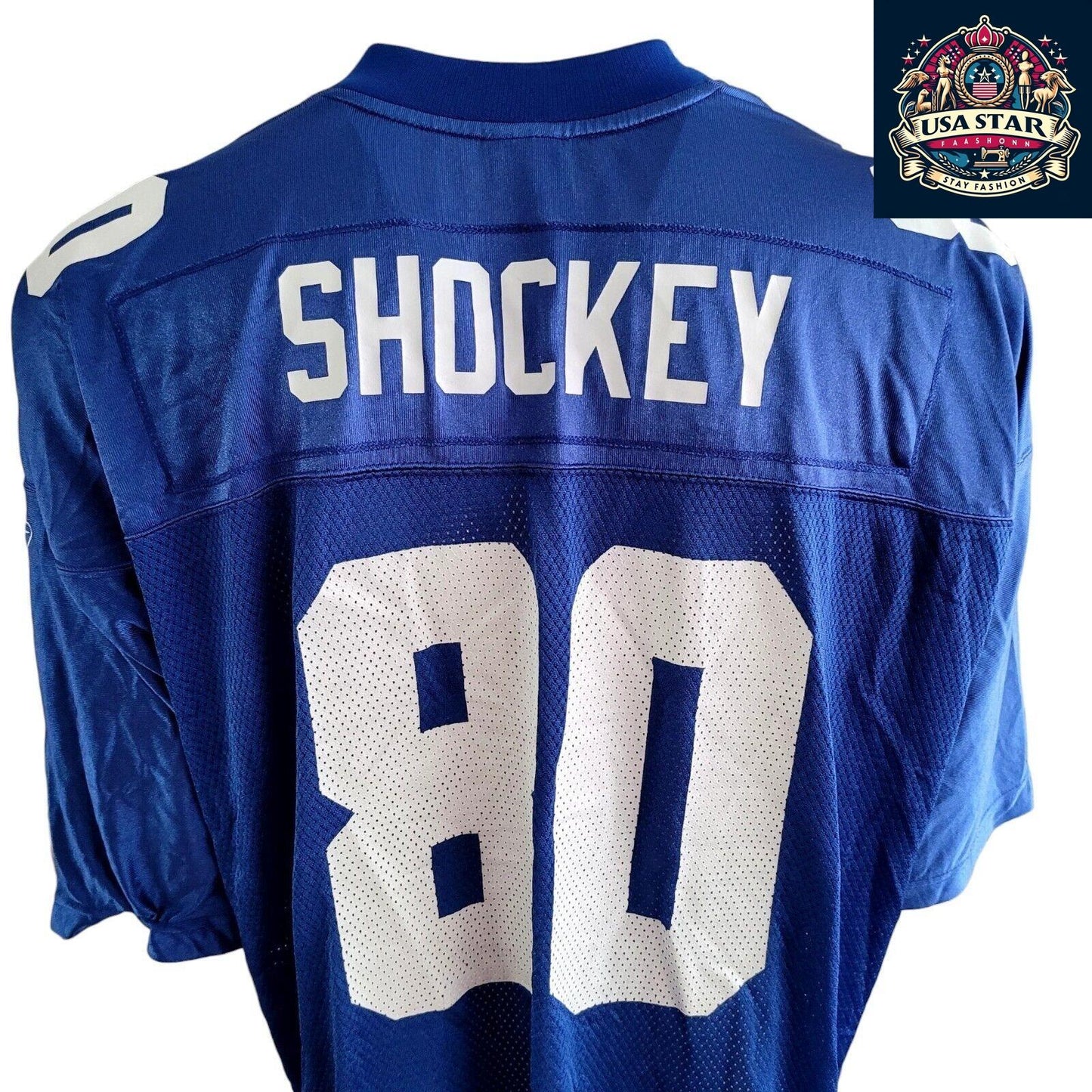 NFL New York Giants Reebok Jeremy Shockey #80 Jersey 2XL - Vintage Retro Blue with White Accents - USASTARFASHION