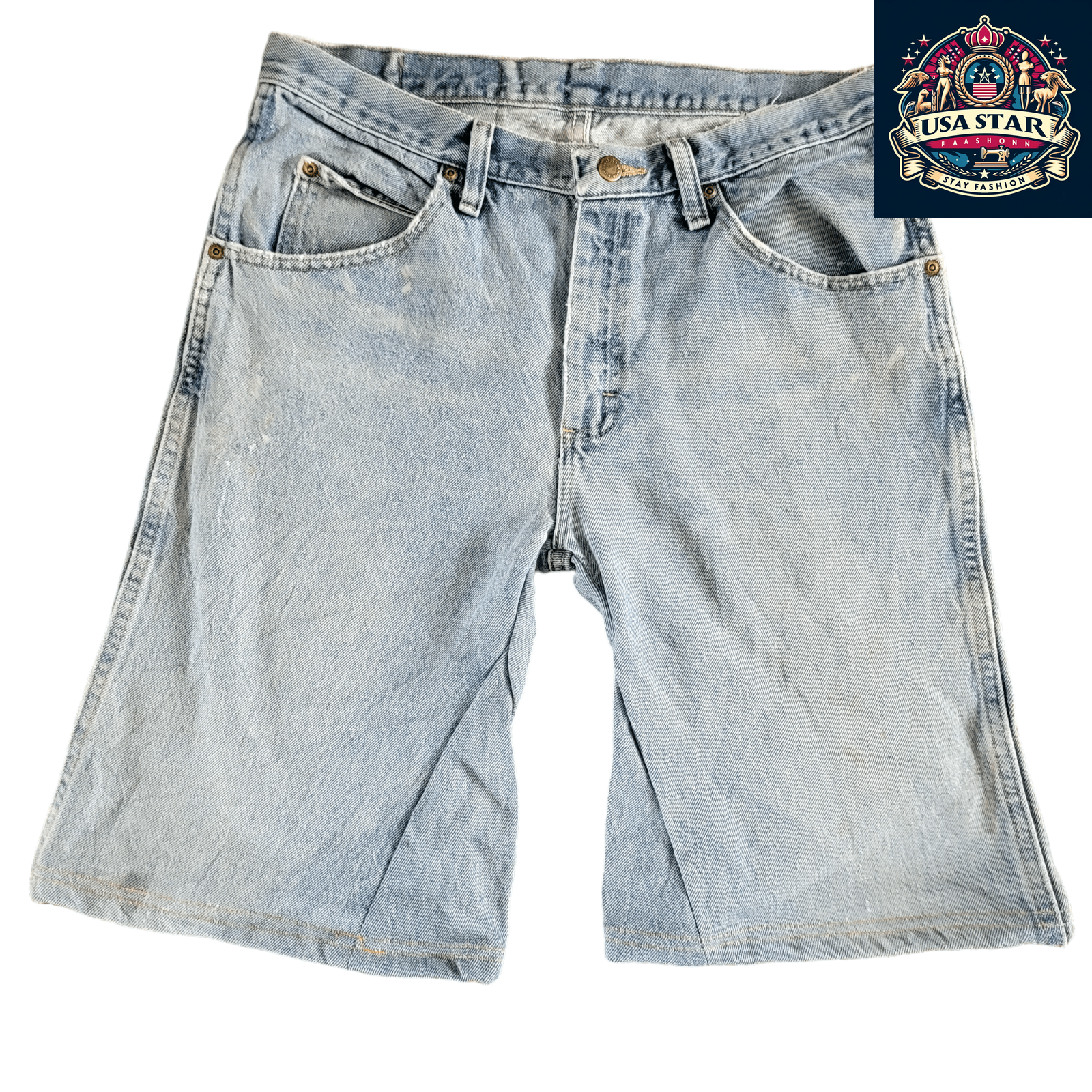 Wrangler Jorts, W33 , Medium Blue Denim, Ideal for Workwear and Activities - USASTARFASHION