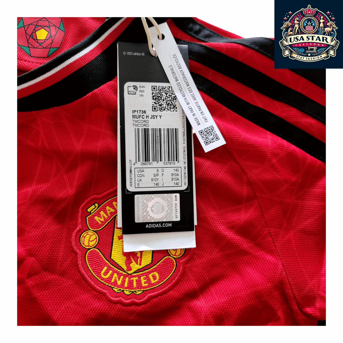 Adidas Manchester United Jersey 9-10 Years Lightweight Breathable Jowell 17 for Kids 2023 - USASTARFASHION