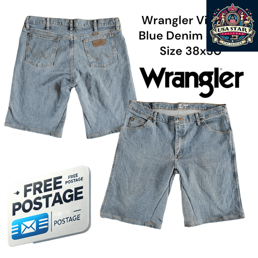 Wrangler Vintage Blue Denim Shorts Size 38x30 - Durable, Comfortable, Classic Style for All Occasions - USASTARFASHION