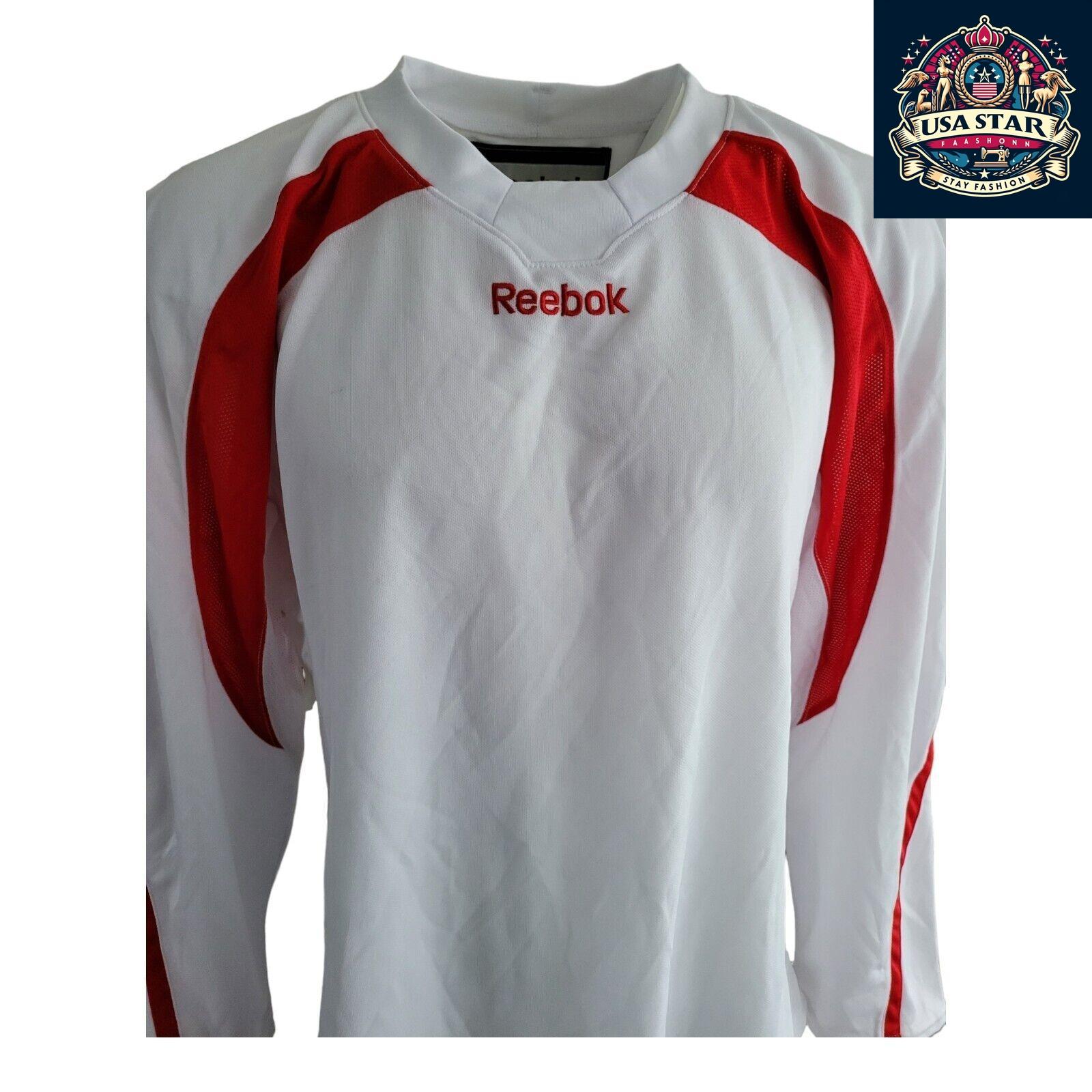 Reebok Vintage White Hockey Jersey Men's Large - Lightweight, Breathable, Excellent Condition - USASTARFASHION