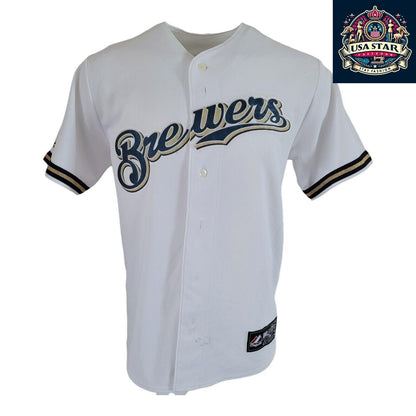 Vintage Majestic Milwaukee Brewers Jersey #28 Fielder Sz M - Authentic Collectible Sports Apparel - USASTARFASHION