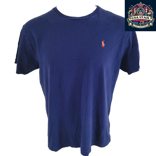 Polo Ralph Lauren T-Shirt L Navy Blue Cotton, Iconic Logo, Vintage Condition, Crew Neck Style - USASTARFASHION