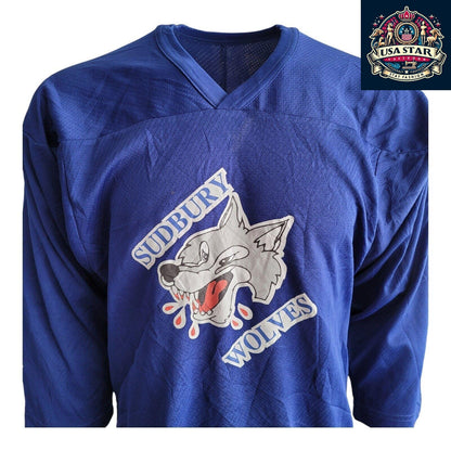 CCM Sudbury Wolves Jersey - Authentic Blue, Size M, Lightweight Polyester, Team Logo - USASTARFASHION