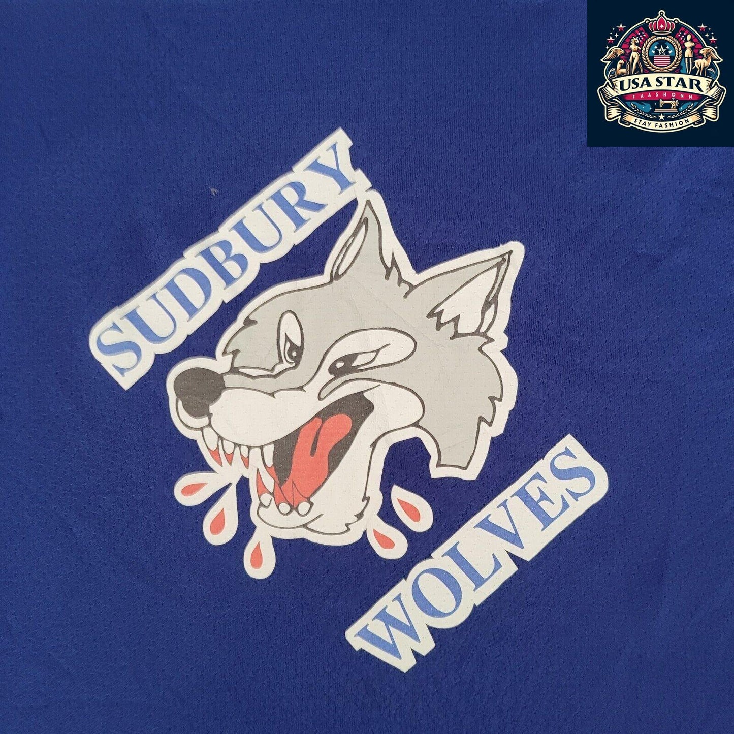 CCM Sudbury Wolves Jersey - Authentic Blue, Size M, Lightweight Polyester, Team Logo - USASTARFASHION