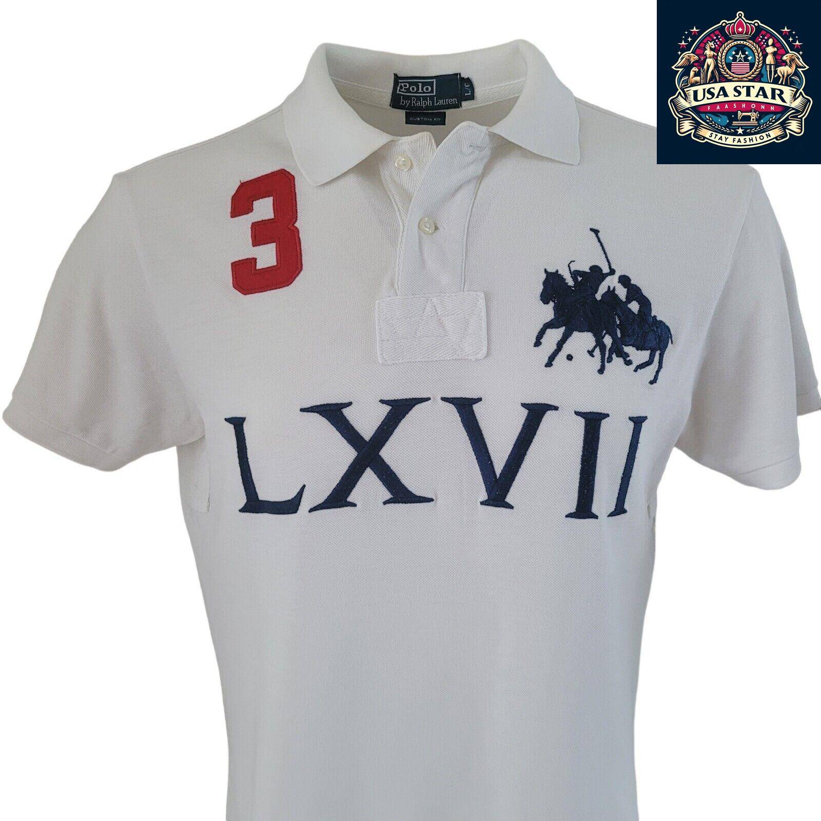 Ralph Lauren Polo Shirt PRL Club Challenge Cup MCMLXVII Vintage Sz L 100% Cotton Short Sleeve - USASTARFASHION