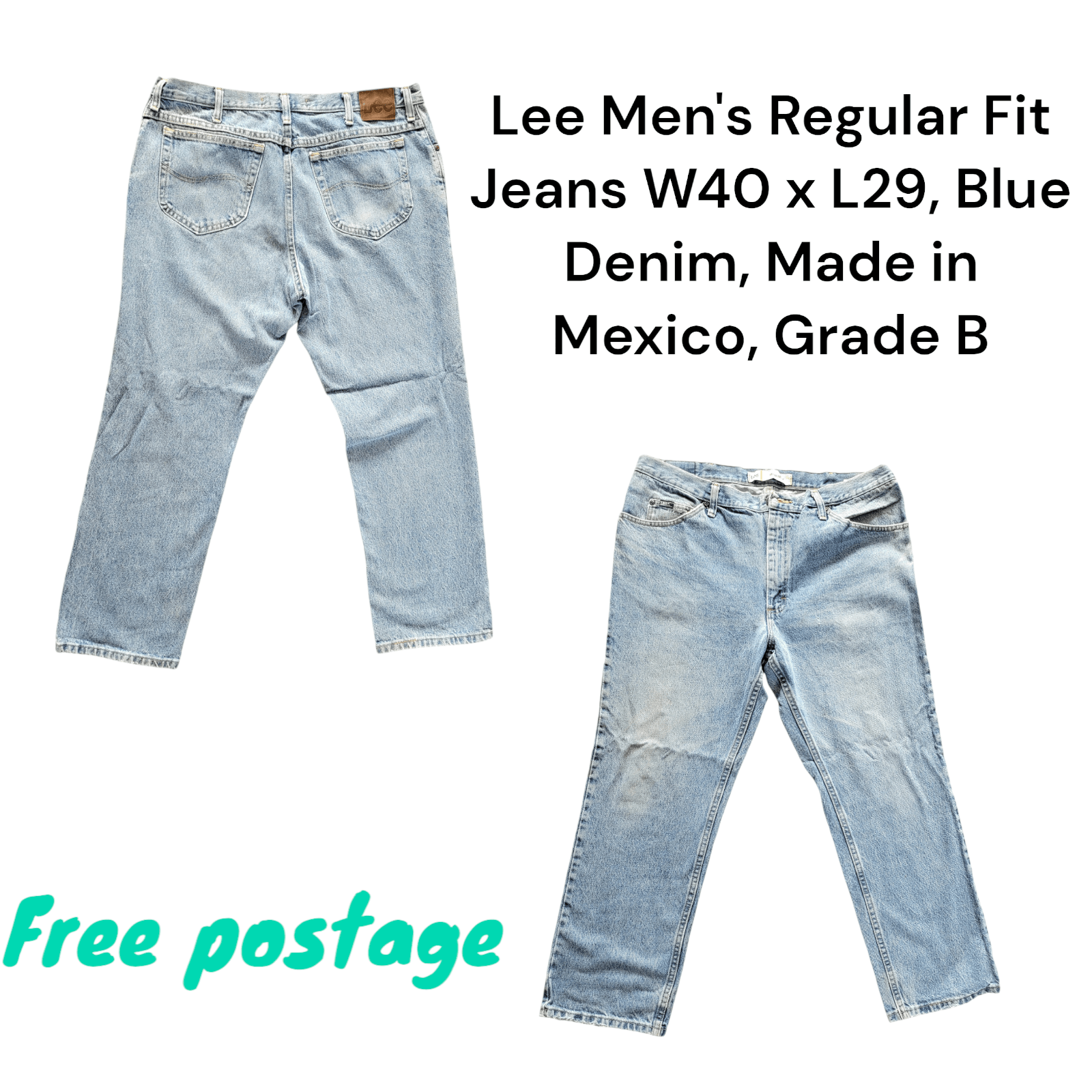 Lee Men's Regular Fit Jeans W40 x L29, Blue Denim, Made in Mexico, Grade B