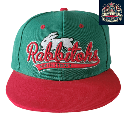 South Sydney Rabbitohs Cap - Official NRL Licensed Adjustable Supporter Hat in Green/Red, Size S - USASTARFASHION