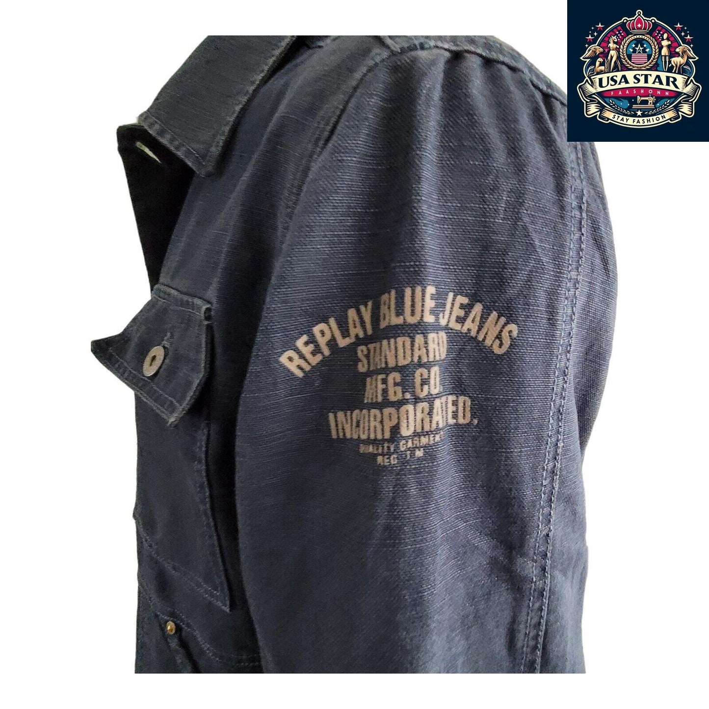 Replay Denim Jacket For Men, XL Size, Classic Durable 100% Cotton, Vintage Appeal - USASTARFASHION