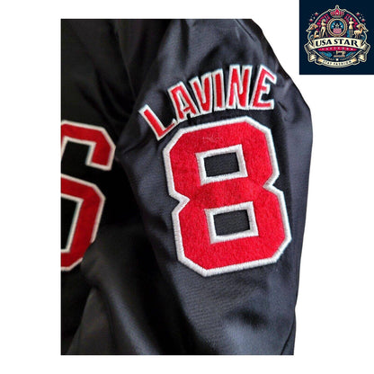 Chicago Bulls Bomber Jacket Men's XS Black Coat with Zach LaVine #8 Logo and Bold Design - USASTARFASHION