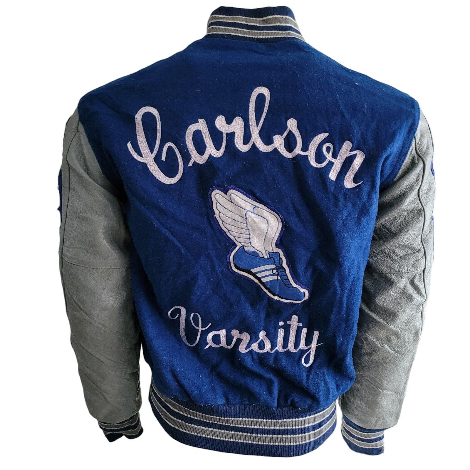 HOLLOWAY Varsity Jacket Amanda Blue Wool with Grey Leather Sleeves - 2 Front Pockets - Made in Mexico-USASTARFASHION